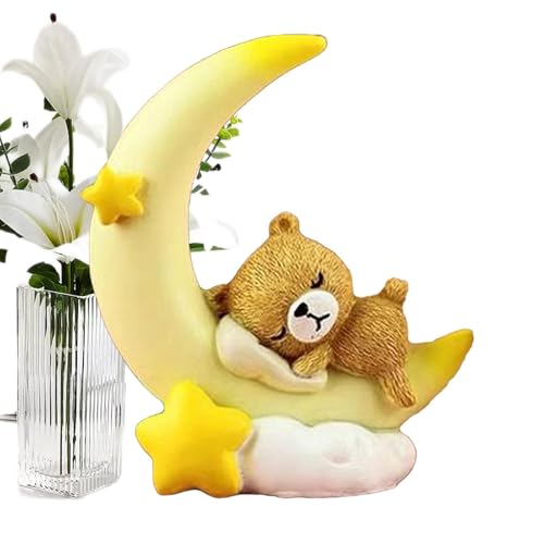 Pruojhw Mondbärenkuchentopper, Bär und Mondkuchenationen | Harz -Cartoon -Statue -| ative Tabletop Ornament, Kuchenation Mondbärskulptur für Heimtisch von Pruojhw