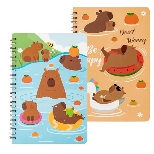 Pruojhw Schulhefte mit Spiralbindung,A5 Schulspiralblöcke Schreibblöcke Spiralgebundene Notizbücher - 2er Set Niedliche Schreibwaren Mit Capybara-Motiv Für Schüler Schule Bibliothek Scrapbooking Pruojhw Schulhefte mit Spiralbindung,A5 Schulspiralblöcke Schreibblöcke Spiralgebundene Notizbücher - 2er Set Niedliche Schreibwaren Mit Capybara-Motiv Für Schüler Schule Bibliothek Scrapbooking von Pruojhw