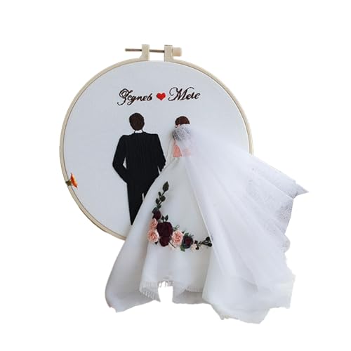 Pruojhw Stickset für Anfänger, Hochzeit, Paar-Stickerei, Set für Erwachsene, Punschnadel-Set, Sticknadel-Set mit Reifen und Anleitung für Anfänger-Paar von Pruojhw