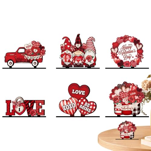 Pruojhw Tischdekoration für Valentinstag, mehrstufiges Tablett für Valentinstag, Tischschild aus Holz, Dekoration für Valentinstag – Set mit 6 Stück Pruojhw Tischdekoration für Valentinstag, mehrstufiges Tablett für Valentinstag, Tischschild aus Holz, Dekoration für Valentinstag – Set mit 6 Stück von Pruojhw