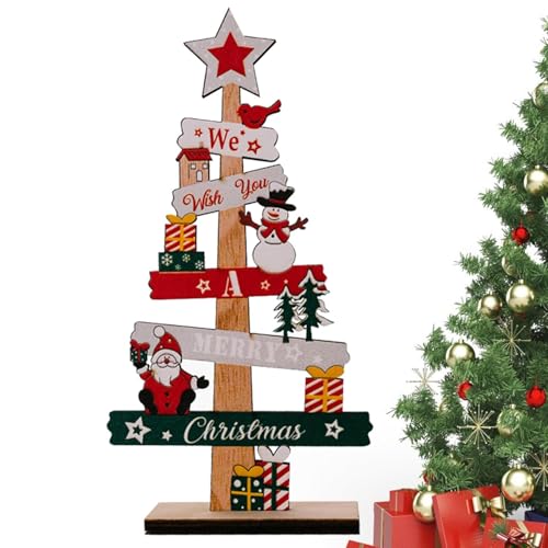 Pruojhw Weihnachten Desktop Holzschild Tischplatte Aus Holz, Entworfen Mit Weihnachtsmann-Zwergen | Zuverlässige Stabile Weihnachtsdekoration Für Schreibtisch, Kamin, Bücherregal, Fensterbank von Pruojhw