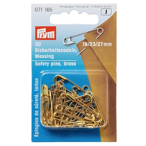 Prym MS 19/23/27 mm goldfarbig Sicherheitsnadeln, 19/23/27mm, Sortiert, 30 Stück, Messing von Prym