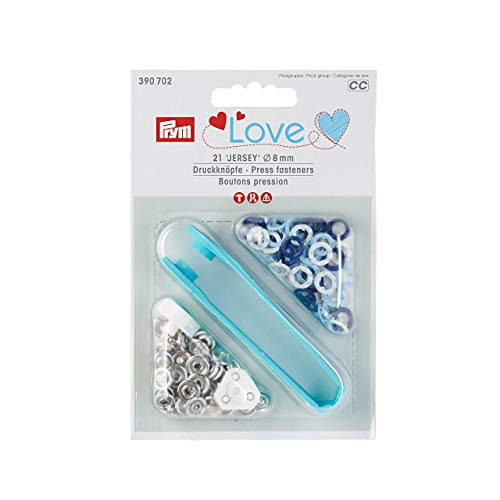 Druckknöpfe LOVE 21 Stück Jersey 8 mm blau / weiß gemischt Druckknöpfe LOVE 21 Stück Jersey 8 mm blau / weiß gemischt von Prym