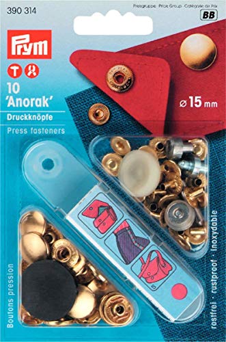 Prym 390314 Nähfrei-Druckknopf Anorak Messing 15 mm goldfarbig, Metal von Prym