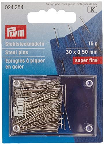 Prym Stecknadeln, 0,50 x 30mm, silberfarbig, 15g, Karte mit Dose, Stahl, 30 x 0,5mm von Prym