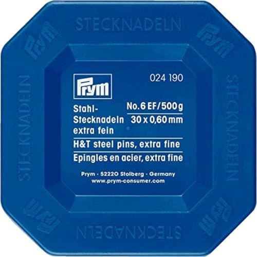 Prym 024190 Stecknadeln, 0,60 x 30mm, silberfarbig, 500g, Kunststoffdose, Stahl, 30 x 0,6mm von Prym