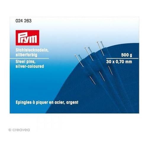 Prym 024263 Stecknadeln, 0,70 x 30mm, silberfarbig, 500g, Pappdose von Prym