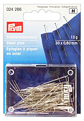 Prym 024286 Stecknadeln, 0,60 x 30mm, silberfarbig, 13g, Karte mit Dose, Stahl, 30 x 0,6mm von Prym