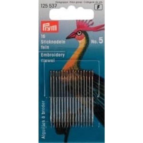 Prym 125537 Crewel Embroidery Needles, Metall, Gold, 41 x 0,8 mm, 16 Stück, KTE von Prym