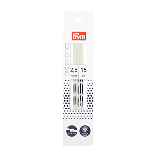 Prym 194151 Strumpfstricknadeln Ergonomics 15 cm 2,50 mm Strumpfstricknadel, Kunststoff, alabasterweiß, 2,5 mm von Prym