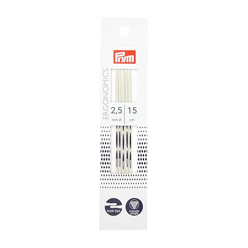 Prym 194151 Strumpfstricknadeln Ergonomics 15 cm 2,50 mm Strumpfstricknadel, Kunststoff, alabasterweiß, 2,5 mm von Prym