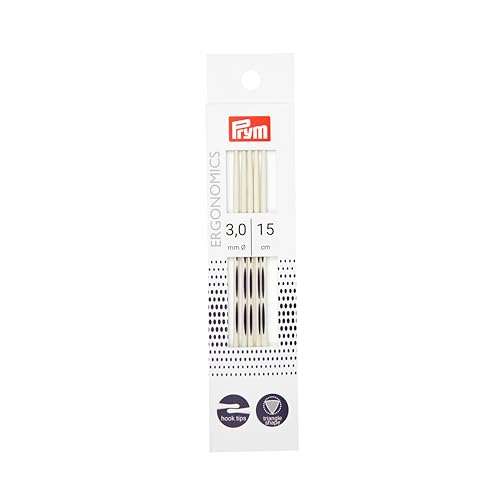 Prym 194152 Strumpfstricknadeln Ergonomics 15 cm 3,00 mm Strumpfstricknadel, Kunststoff, alabasterweiß, 3 mm von Prym