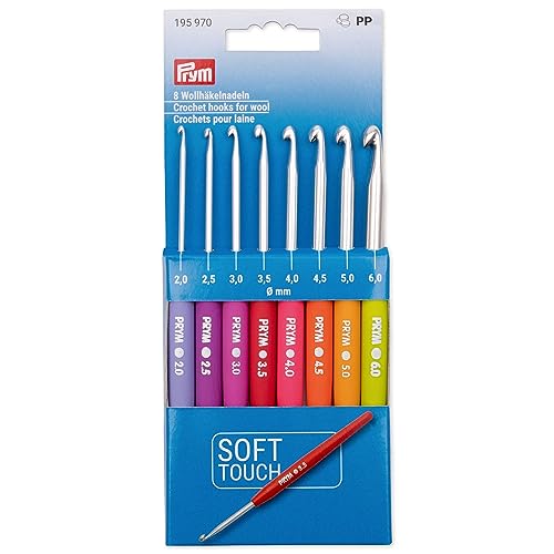 Prym 195970-1 Häkelnadel-Set Soft Touch | Ergonomischer Griff für bequemes Häkeln | Farbcode zur Größenkennzeichnung, 8 Aluminium-Nadeln mit farbigem (2–6 mm), Mehrfarbig, Einheitsgröße von Prym