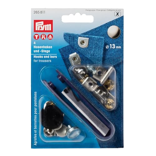 Prym, Legierter Stahl, 265811 Nähfrei-Hosenhaken und Stege ST 13 mm silberfarbig/brüniert, Stahl von Prym