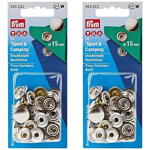 Prym 390202 Nachfüllpackung für 390201 Nähfrei-Druckknopf Sport & Camping Messing 15 mm silberfarbig, Metal (Packung mit 2) von Prym