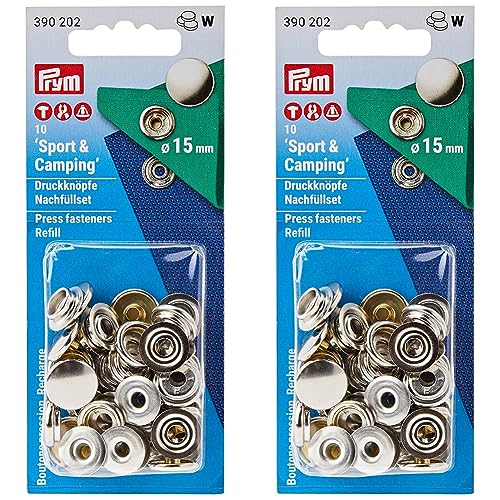 Prym 390202 Nachfüllpackung für 390201 Nähfrei-Druckknopf Sport & Camping Messing 15 mm silberfarbig, Metal (Packung mit 2) von Prym