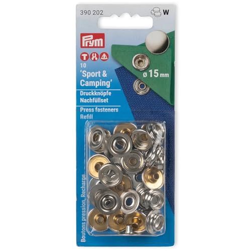 Prym, 10 Stück 390202 Nachfüllpackung für 390201 Nähfrei-Druckknopf Sport & Camping Messing 15 mm silberfarbig, Metal von Prym