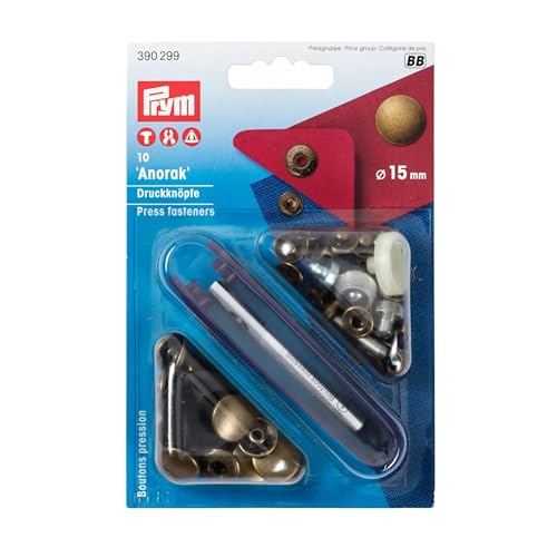 Prym Verschluss, 10 Sets 390299 Nähfrei-Druckknopf Anorak Messing 15 mm altmessing, Metal von Prym