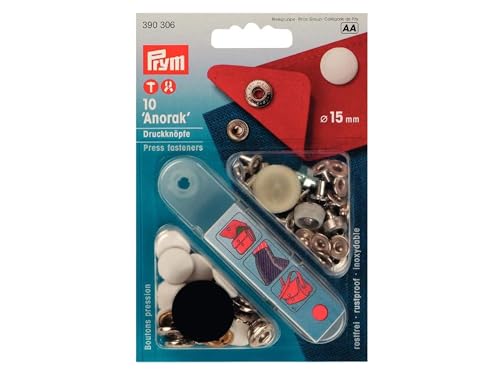 Prym 390306 Nähfrei-Druckknopf Anorak Messing 15 mm weiß, Metal von Prym