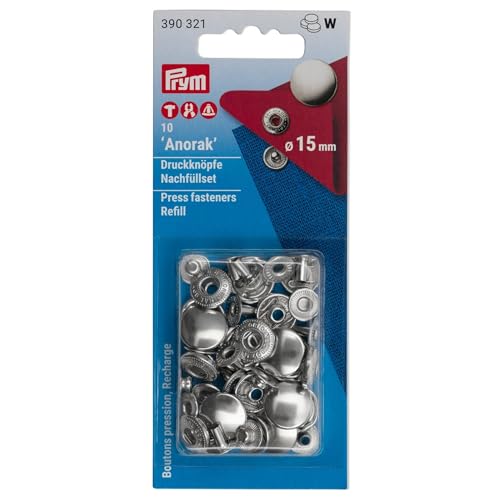 Prym 390321 Nachfüllp. für 390301 Nähfrei-Druckknopf Anorak Messing 15 mm silberfarbig, Metal von Prym