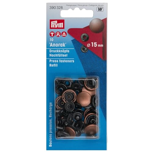 Prym 390328 Nachfüllp. für 390309 Nähfrei-Druckknopf Anorak Messing 15 mm altkupfer, Metal von Prym