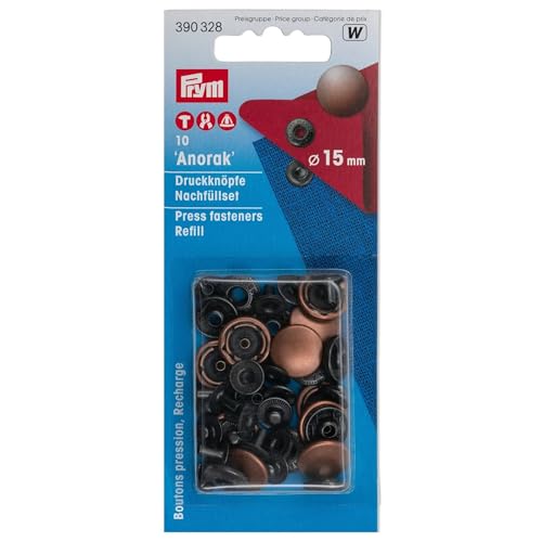 Prym 390328 Nachfüllp. für 390309 Nähfrei-Druckknopf Anorak Messing 15 mm altkupfer, Metall von Prym