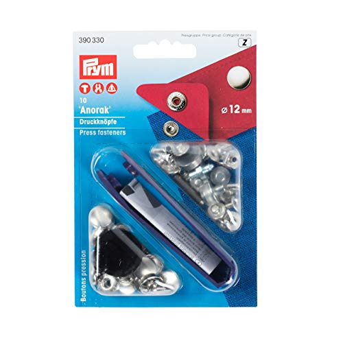 Prym 390330 Nähfrei-Druckknopf Anorak Messing 12 mm silberfarbig, Metal von Prym