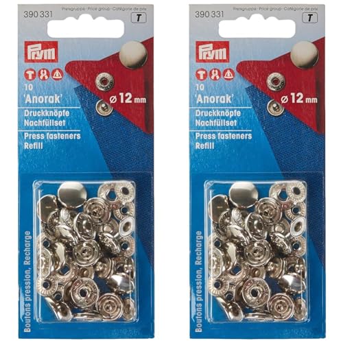Prym 390331 Nachfüllpackung für 390330 Nähfrei Druckknopf Anorak, Messing 12 mm silberfarbig, metal (Packung mit 2) von Prym