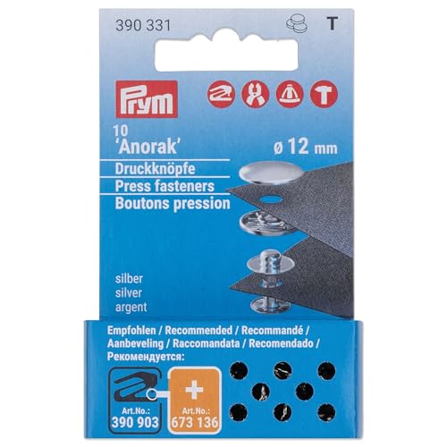 Prym 390331 Nachfüllpackung für 390330 Nähfrei Druckknopf Anorak, Messing 12 mm silberfarbig, metal von Prym