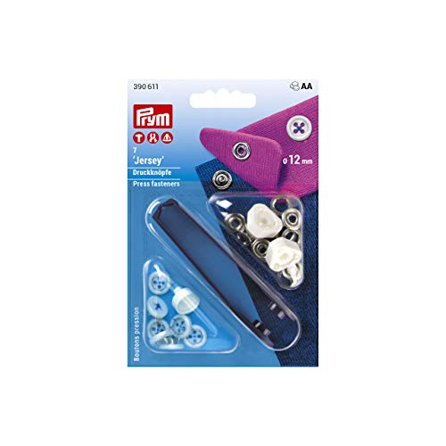 Prym 390611 Nähfrei Jersey Annähoptik VA 12 mm Druckknopf, Messing, weiß, blau, 13 mm von Prym