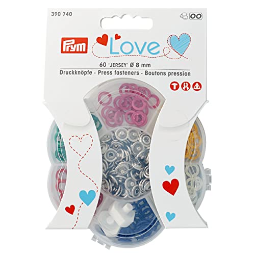 Prym 390740 Love Druckknöpfe Jersey Box, 60 Stück, Ø 8 mm, 6 Farben, Messing von Prym