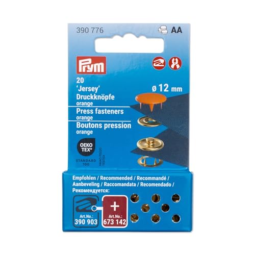 Prym 390776 Druckknöpfe Jersey, 12 mm, orange, kompatibel mit dem Vario Creative Tool von Prym