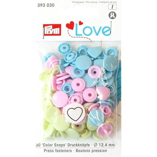 Prym 393030 Herzform Color snaps Prym Love Druckknopf Color KST 12,4mm Pink/Grün/Hellblau von Prym