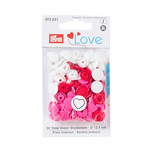 Prym 393031 Love Druckknopf Color Herz 12,4 mm rot/weiß/pink, Polyester von Prym