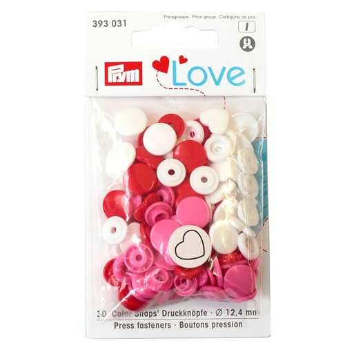 Prym 393031 Love Druckknopf Color Herz 12,4 mm rot/weiß/pink, Polyester von Prym