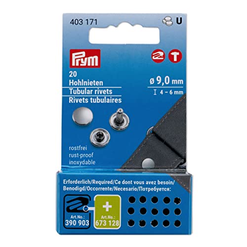 Prym 403171 Hohlnieten, ø 9 mm/4-6 mm, Messing silberfarbig, 20 Stück für Vario Creative Tool, Silber Prym 403171 Hohlnieten, ø 9 mm/4-6 mm, Messing silberfarbig, 20 Stück für Vario Creative Tool, Silber von Prym