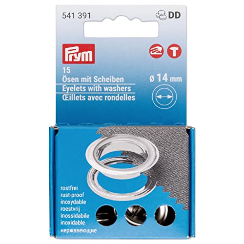 Prym 541391 Ösen mit Scheiben, ø14mm, siberfarbig, 15 Stück für Vario Creative Tool, Silber von Prym