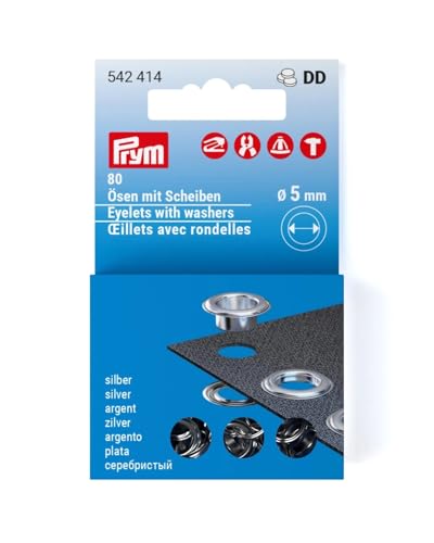 Prym 542414 Ösen mit Scheiben Nachfüllset, silberfarbig Stück, Ø 5 mm, 80 von Prym