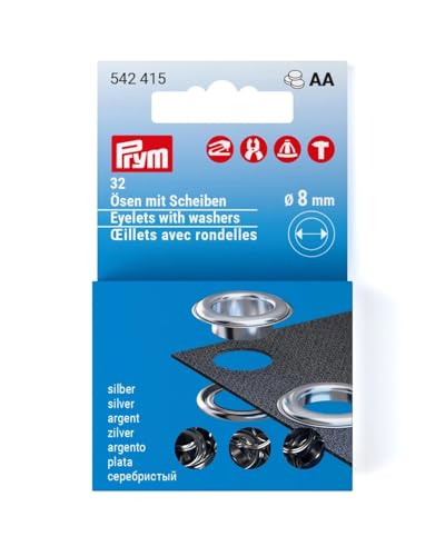 Prym 542415 Ösen mit Scheiben Nachfüllset, silberfarbig Stück, Ø 8 mm, 32 von Prym