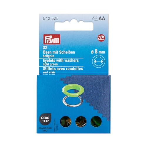 Prym 542525 Ösen mit Scheiben, 8 mm, hellgrün/silberfarbig, kompatibel mit dem Vario Creative Tool von Prym