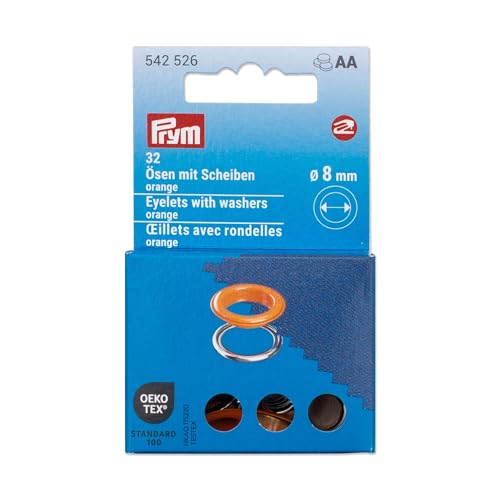 Prym 542526 Ösen mit Scheiben, 8 mm, orange/silberfarbig, kompatibel mit dem Vario Creative Tool von Prym