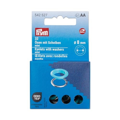 Prym 542527 Ösen mit Scheiben, 8 mm, mint/silberfarbig, kompatibel mit dem Vario Creative Tool von Prym