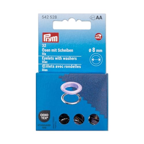 Prym 542528 Ösen mit Scheiben, 8 mm, lila/silberfarbig, kompatibel mit dem Vario Creative Tool von Prym