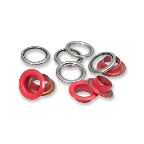Prym, rot 542542 Ösen mit Scheiben, silberfarbig, vearbeitbar mit dem Vario Creative Tool, Ø 11 mm, 20 Anzahl von Prym