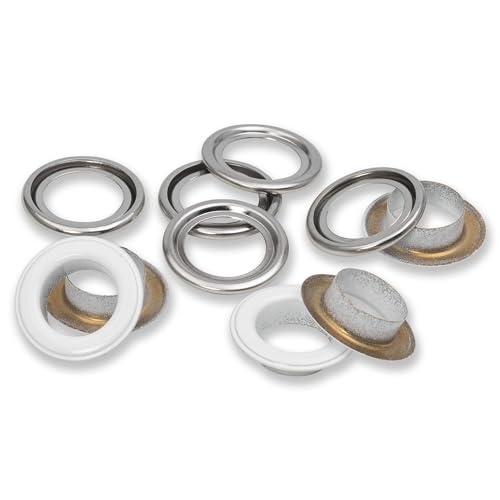 Prym 542560 542542 Ösen mit Scheiben, 11 mm, rot/silberfarbig, vearbeitbar mit dem Vario Creative Tool, weiß, Ø 14 mm, 15 Anzahl von Prym