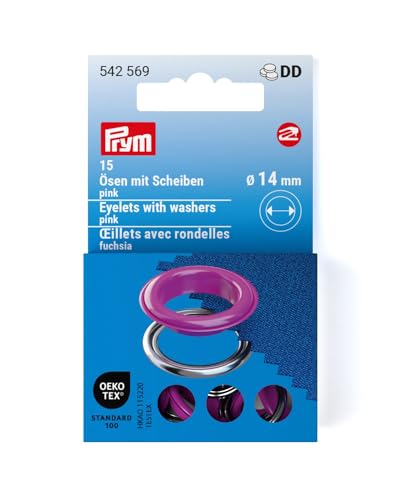 Prym 542569 542542 Ösen mit Scheiben, 11 mm, rot/silberfarbig, vearbeitbar mit dem Vario Creative Tool, pink, Ø 14 mm, 15 Anzahl Prym 542569 542542 Ösen mit Scheiben, 11 mm, rot/silberfarbig, vearbeitbar mit dem Vario Creative Tool, pink, Ø 14 mm, 15 Anzahl von Prym