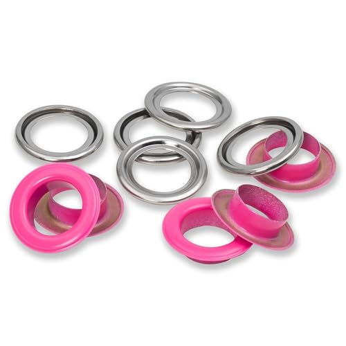 Prym 542569 542542 Ösen mit Scheiben, 11 mm, rot/silberfarbig, vearbeitbar mit dem Vario Creative Tool, pink, Ø 14 mm, 15 von Prym