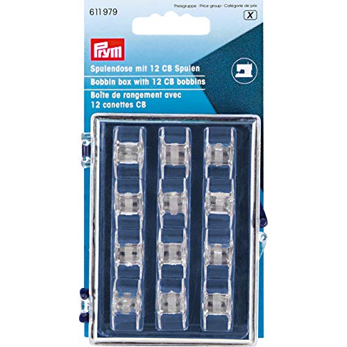 Prym 611979 Spulendose mit 12 CB-Kunststoffspulen, Plastik, Violett, Transparent, 19mm von Prym