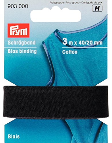 Prym 903000 Schrägband Baumwolle, schwarz, 100% CO, 20 mm Falzung: 40/20 mm | 3 m Prym 903000 Schrägband Baumwolle, schwarz, 100% CO, 20 mm Falzung: 40/20 mm | 3 m von Prym