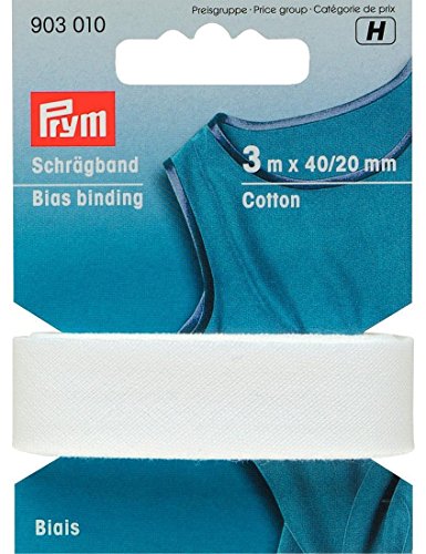 Prym 903010 Schrägband Baumwolle, weiß, 100% CO, 20 mm Falzung: 40/20 mm | 3 m Prym 903010 Schrägband Baumwolle, weiß, 100% CO, 20 mm Falzung: 40/20 mm | 3 m von Prym